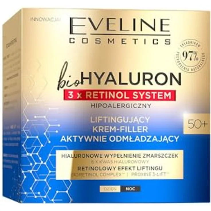Eveline Cosmetics Biohyaluron 3xRetinol System, Anti-Aging Creme mit Hyaluronsäure & Dreifach-Retinol, intensive Hydration & Straffung, vegan, hypoallergen, 50ml