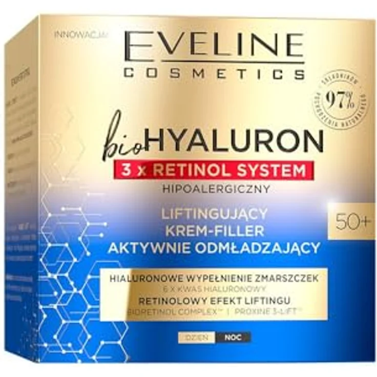 Eveline Cosmetics Biohyaluron 3xRetinol System, Anti-Aging Creme mit Hyaluronsäure & Dreifach-Retinol, intensive Hydration & Straffung, vegan, hypoallergen, 50ml – Bild 1