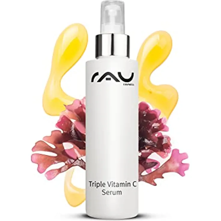 RAU Cosmetics Triple Vitamin C Serum 100 ml - Hochdosiertes Vitamin C Anti Aging Serum mit 3 Vitamin C Säuren & Irish Moss - Vitamin C Moisturizer Gesicht - Kollagen Booster Gesichtspflege