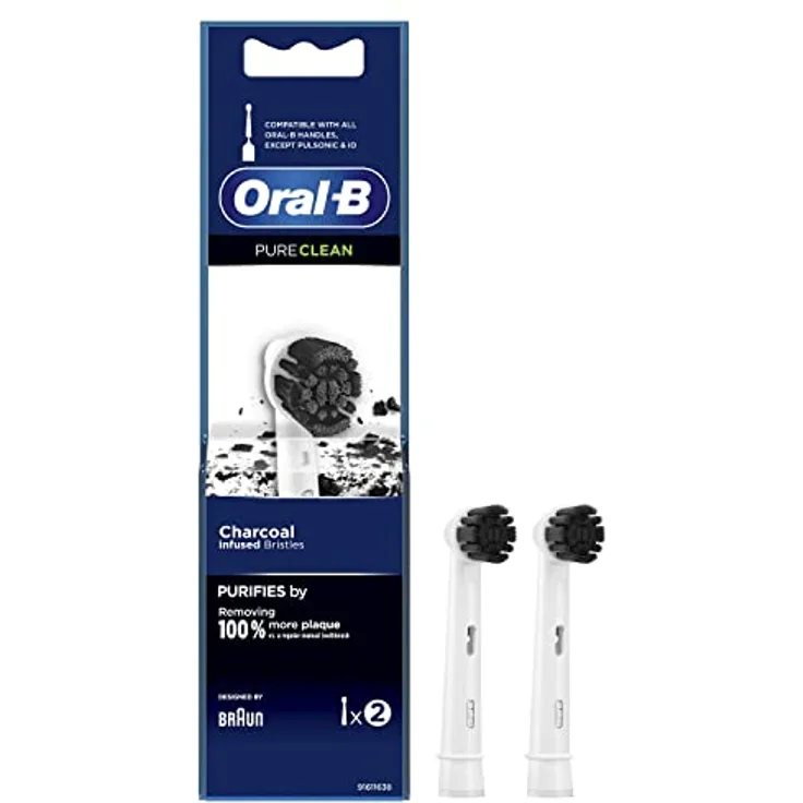 Braun Oral-B EB20CH-2 Pure Clean Ersatz-Ersatzköpfe, Aktivkohle-Technologie für effektive Plaque-Entfernung, mittlerer Härtegrad, kompatibel mit mehreren Oral-B Modellen