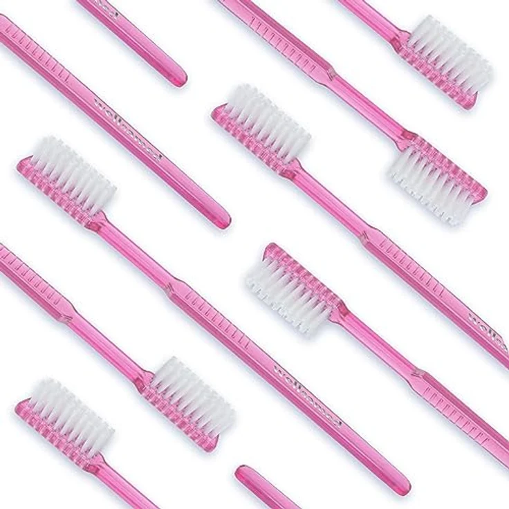 wellsamed Wellsabrush Einmalzahnbürsten mit Zahnpasta, Einwegzahnbürsten, Reisezahnbürsten, pink-rosa-transparent, 100 Stück – Bild 2