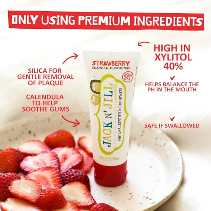 Jack N' Jill Kids Natural Toothpaste, Made With Natural Ingredients, Helps Soothe Gums & Fight Tooth Decay, Suitable From 6 Months+ - Blackcurrant Flavour 2 x 50g – Bild 3