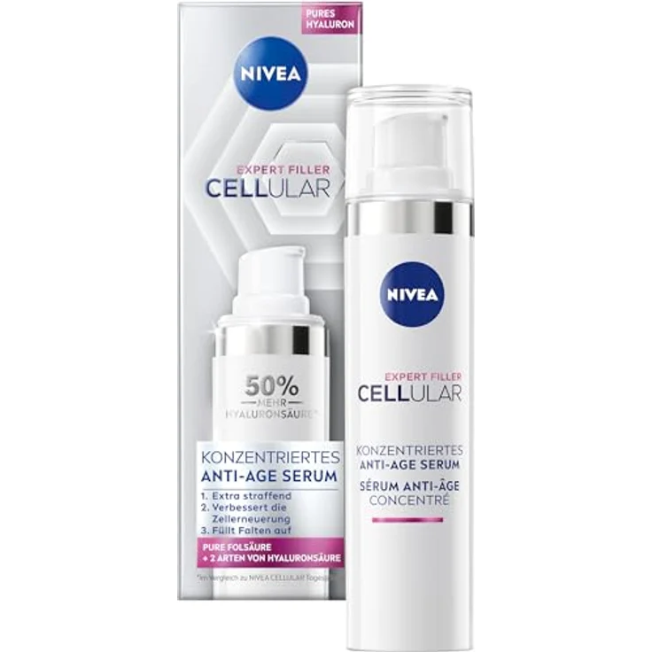 NIVEA Cellular Expert Filler Konzentriertes Anti-Age Serum, Hyaluron- und Folsäure, für jünger aussehende Haut (40 ml) – Bild 1