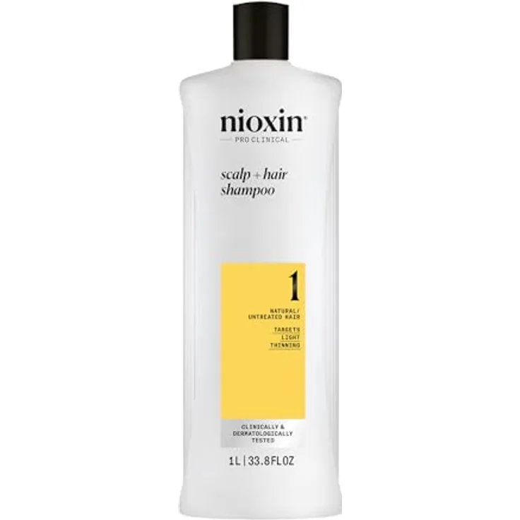 NIOXIN Scalp + Hair System 1 Shampoo - Tiefenreinigungsshampoo für unbehandeltes Haar mit Biotin, Koffein & Niacinamid (1 l)