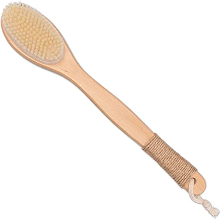 K-Pro Rückenbürste mit langem Stiel, doppelseitige Peelingbürste aus Naturborsten & Kirschholz, harten & weichen Borsten für Dusche und Bad, für Damen & Herren – Bild 5
