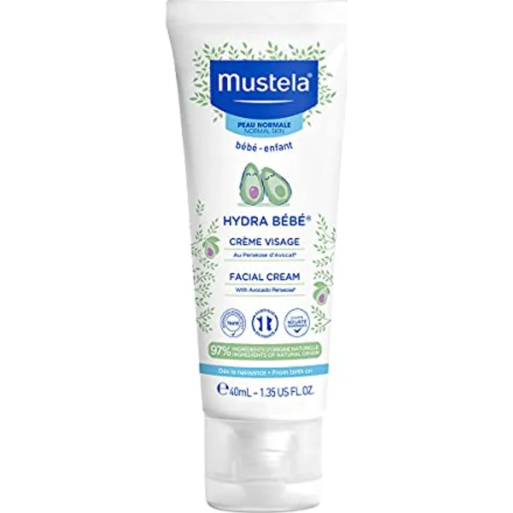 Mustela Hydra Bébé Gesichtscreme für Kinder, 40 ml - feuchtigkeitsspendend, sanft zur empfindlichen Haut, natürliche Inhaltsstoffe