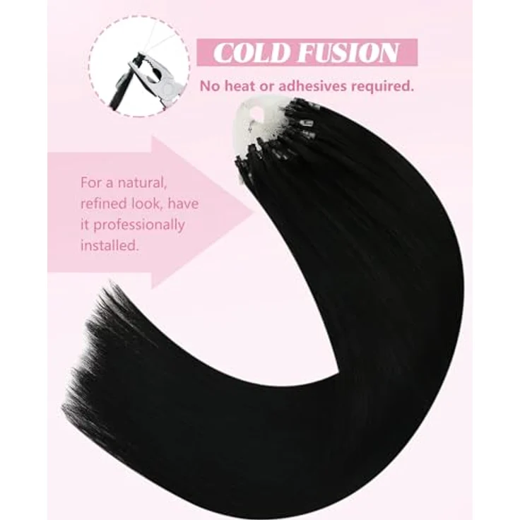YoungSee Microring Extensions Echthaar 45cm, Invisible Micro Loop Haarverlängerung in Schwarz, 50 Strähnen, sanfte Kaltfusion, natürliches Tragegefühl – Bild 5