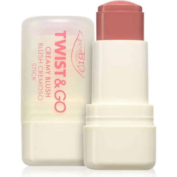 puroBIO Cosmetics Twist&Go Creme-Rouge Stift, Farbton 03 Macaron, 5 g - vegan, leichte Textur, für einen natürlichen Wangenlook