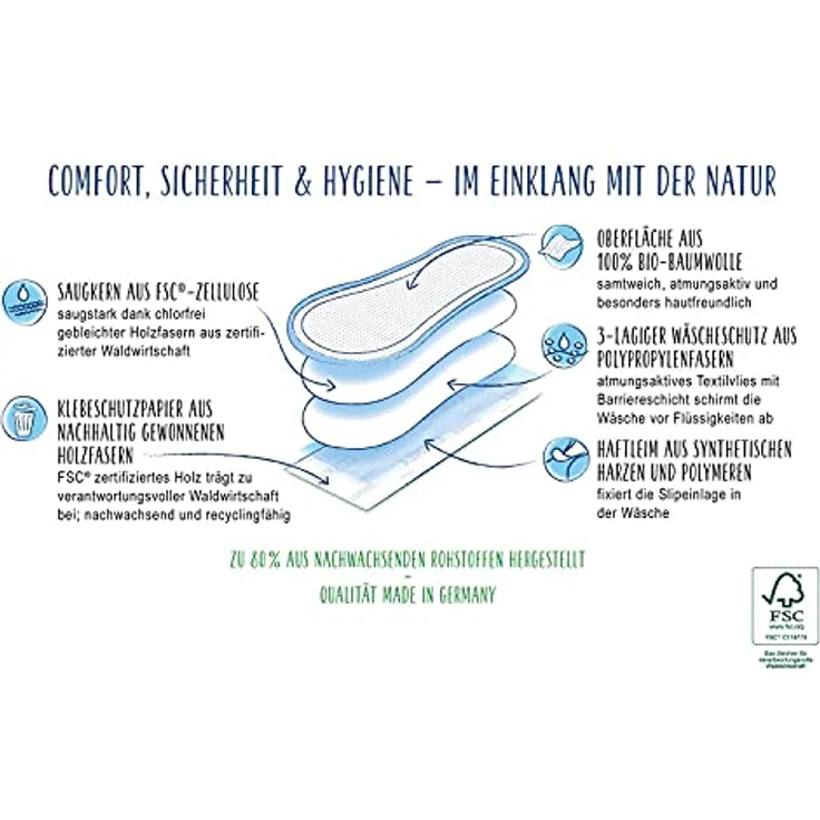 COSMEA Bio & Vegan Slipeinlagen Lang aus Bio-Baumwolle, ohne Chemie & ohne Tierversuche, atmungsaktiv, für leichte Menstruation 26 Stück – Bild 5