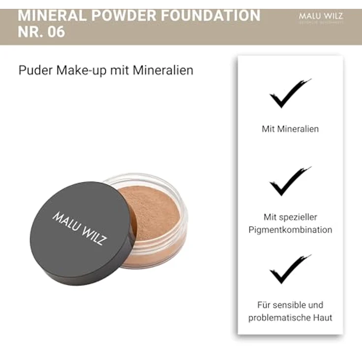 Malu Wilz Just Mineral Powder Foundation Nr.6 Apricot Balance 15g I Mineral Puder Makeup für strahlenden Teint, auch für sensible Haut – Bild 3