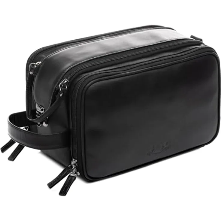 SID & VAIN Kulturtasche Louis Herren echt Leder schwarz handgefertigt - Premium Kulturbeutel mit elegantem Anilin-Leder und durchdachtem Design