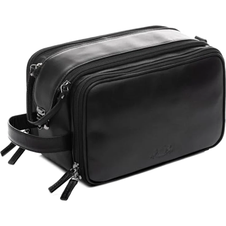 SID & VAIN Kulturtasche Louis Herren echt Leder schwarz handgefertigt - Premium Kulturbeutel mit elegantem Anilin-Leder und durchdachtem Design – Bild 1