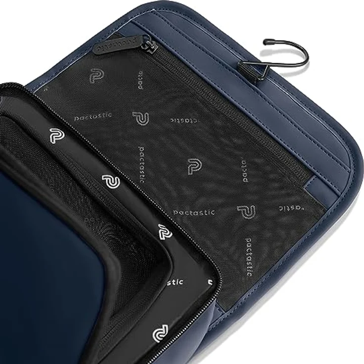 Pactastic Kosmetiktasche zum Aufhängen | 340 g Leichter ausklappbarer Kulturbeutel/Rolle mit 4 Reißverschlussfächern aus wasserabweisendem Tech-Material | 24 x 6 x 21 cm für Pflegeprodukte – Bild 4
