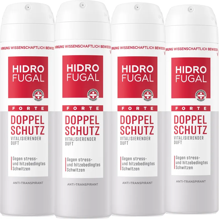 Beiersdorf HIDROFUGAL FORTE DOPPEL SCHUTZ Deo Spray, Anti-Transpirant mit zweifachem Schutz, 4 x 150 ml