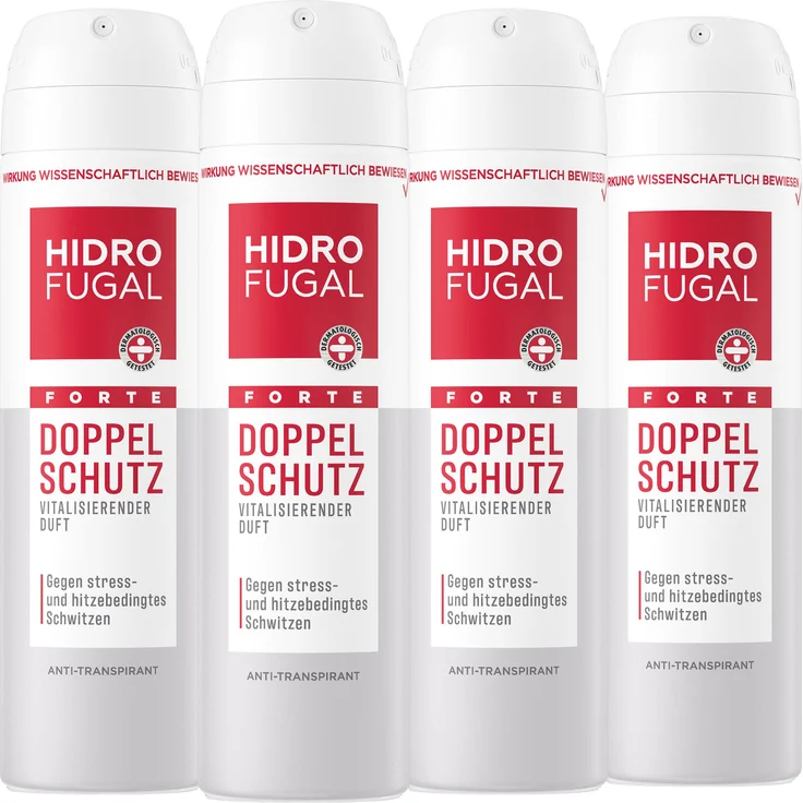 Beiersdorf HIDROFUGAL FORTE DOPPEL SCHUTZ Deo Spray, Anti-Transpirant mit zweifachem Schutz, 4 x 150 ml