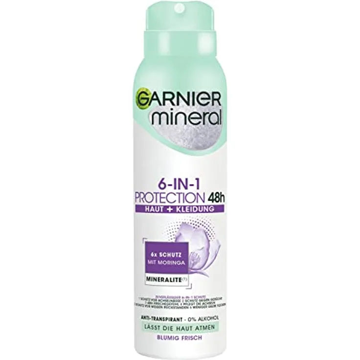 Garnier Mineral 6-in-1 48H Anti-Transpirant mit Moringa & Mineralite, Blumig Frisch, 150 ml