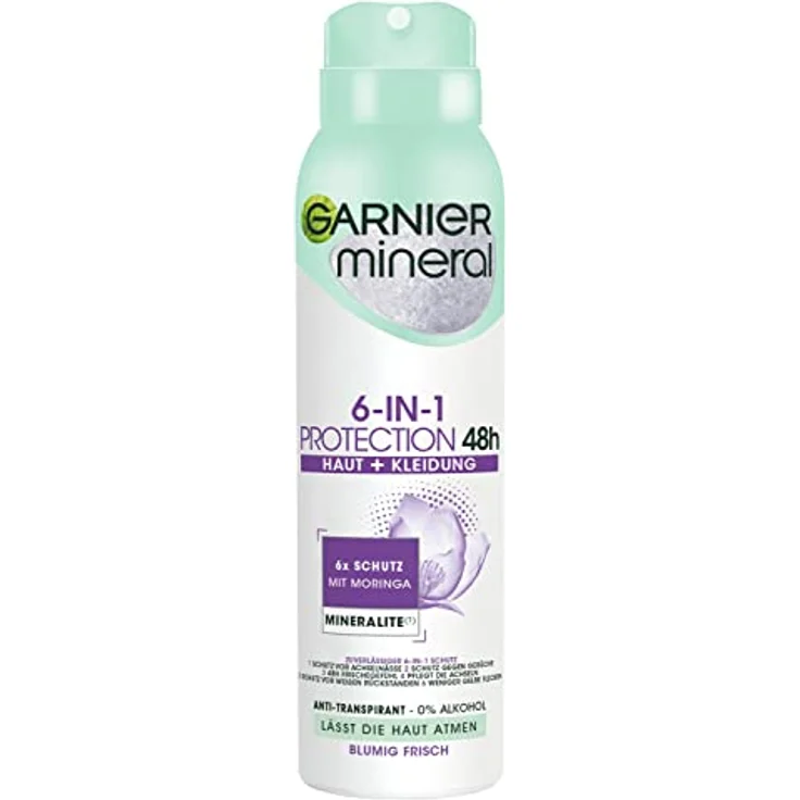 Garnier Mineral 6-in-1 48H Anti-Transpirant mit Moringa & Mineralite, Blumig Frisch, 150 ml – Bild 1