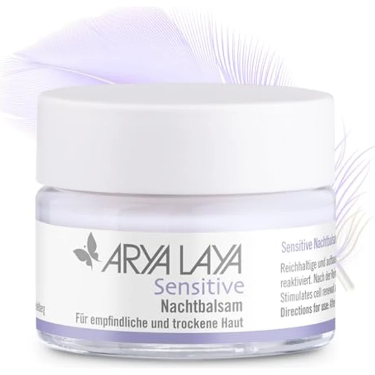 Arya Laya Sensitive Nachtbalsam, 50 ml: Regeneration über Nacht, mildert Hautrötungen & Juckreiz, entzündungshemmend, beruhigend & kräftigend, für empfindliche, irritierte & trockene Haut – Bild 1