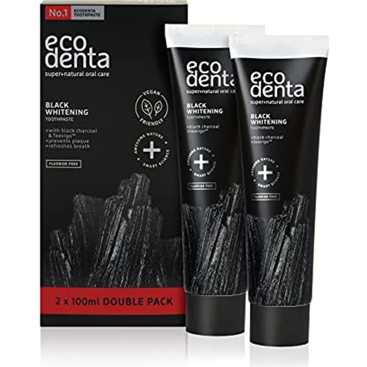 Ecodenta Aktivkohle Zahnpasta Weisse Zähne Ohne Fluorid 2 Pack I Schwarze Kohle Zahncreme Zahnaufhellung I Black Activated Charcoal Teeth Whitening Toothpaste 2x 100ml – Bild 1
