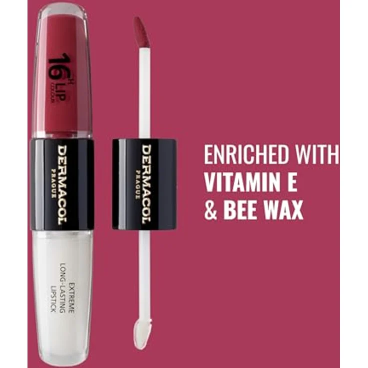 Dermacol 16H Lip Colour, langlebiger glänzender Lippenstift in Farbton 06 Merry Berry, 2x4 ml – Bild 3