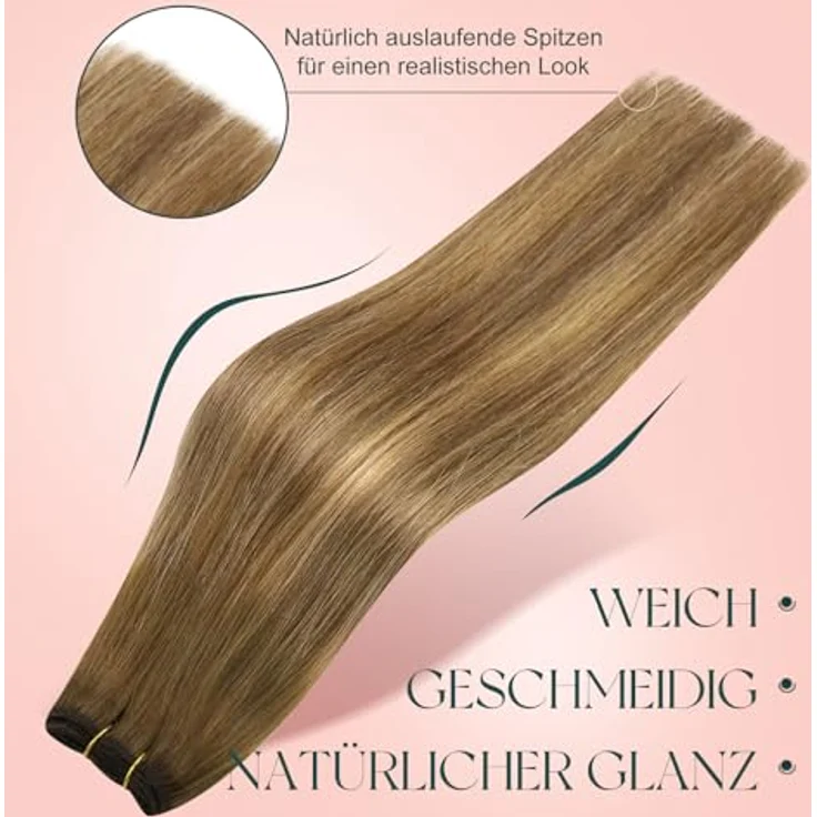 Easyouth Human Hair Bundles, Echthaar Tressen 50 cm, Mittelbraun Mix Honigblond, 100g Balayage Weft Haar Extensions – Bild 5