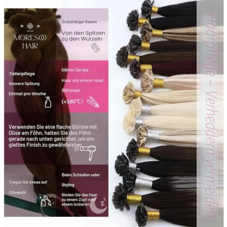 Moresoo Echthaar Extensions Bondings U Tip Keratin, Dunkelbraun #4, 50g, 60 cm Haarverlängerung – Bild 4