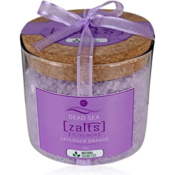 Accentra Zalts Totes Meer Badesalz im Glas mit Korkverschluss – 540g Totes Meersalz MADE in GERMANY mit Lavendel- und Orangenöl angereichert