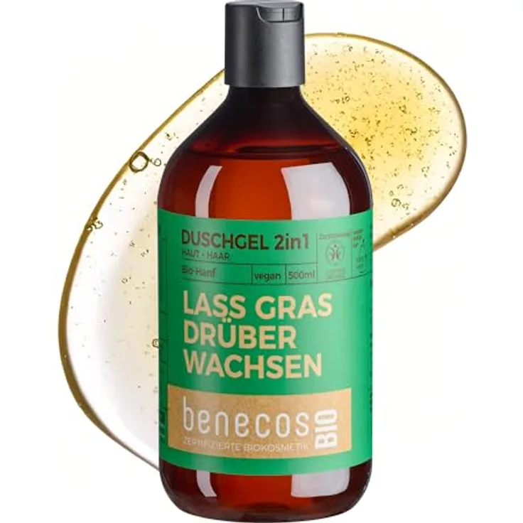 benecos Hanf Duschgel 2in1 für Haut und Haar, 500 ml mit Bio-Hanfsamenöl und Bio-Apfelsaft, dermatologisch getestet