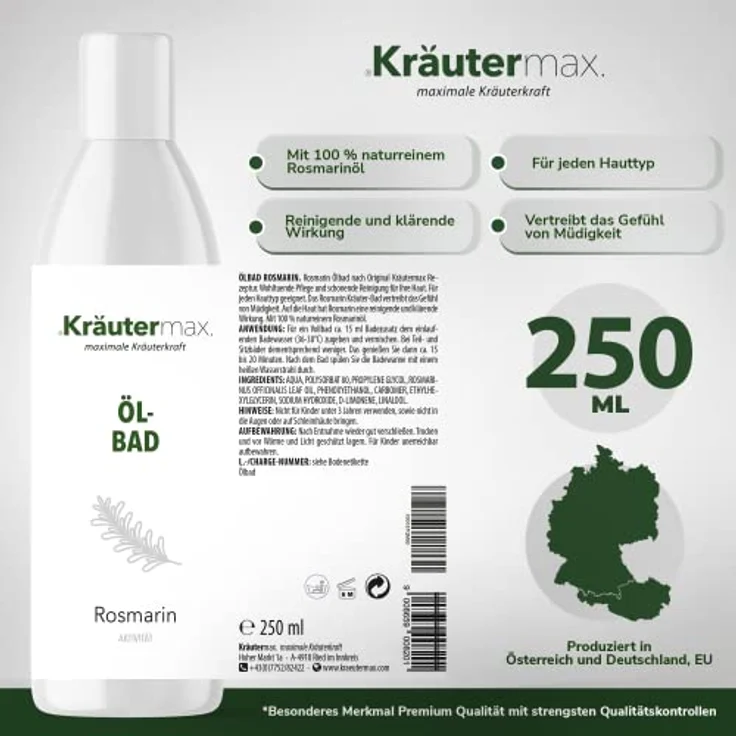 Kräutermax Rosmarin Bad Badeöl, 100% Ätherisches Öl, hautschonend und reinigend, 250 ml – Bild 4