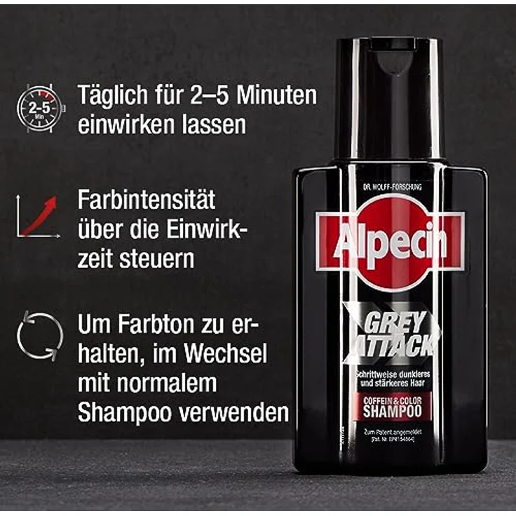 Alpecin Grey Attack Coffein & Color Shampoo - 1 x 200 ml - Graduelle Haarverdunkelung | Erblich bedingtem Haarausfall wird vorgebeugt – Bild 5