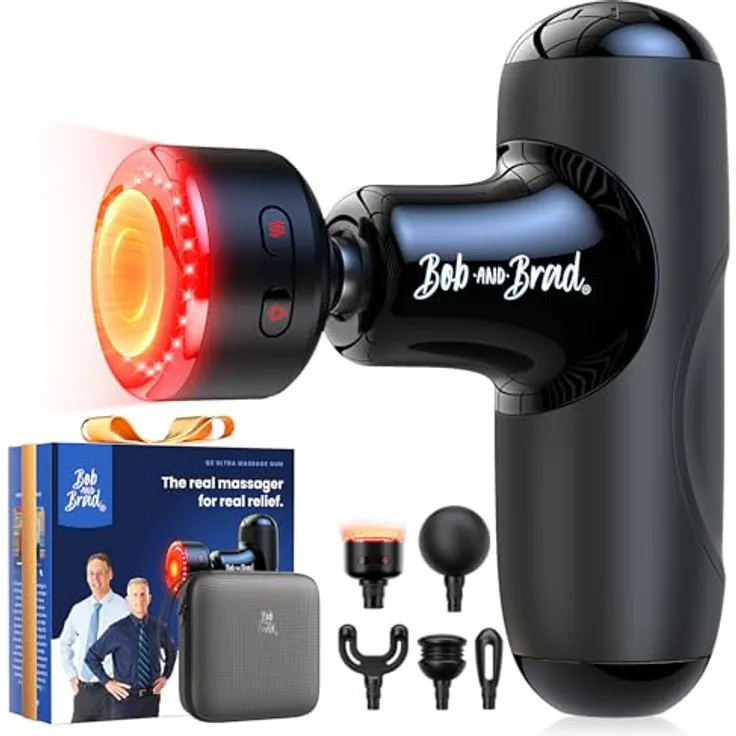 Bob and Brad Q2 Ultra Massagepistole, Mini Massagegerät mit Infrarot-Heizmassagekopf und Tragetasche, leise, 5 Geschwindigkeitsstufen, 2500-mAh-Akku