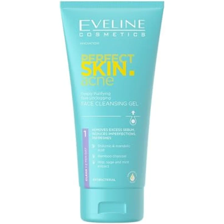 Eveline Cosmetics Perfect Skin Akne, Tiefenreinigende Gesichtsreinigung mit Shikimisäure & Mandelsäure - Öl-Kontrolle, Porenverkleinerung, 200 ml – Bild 1
