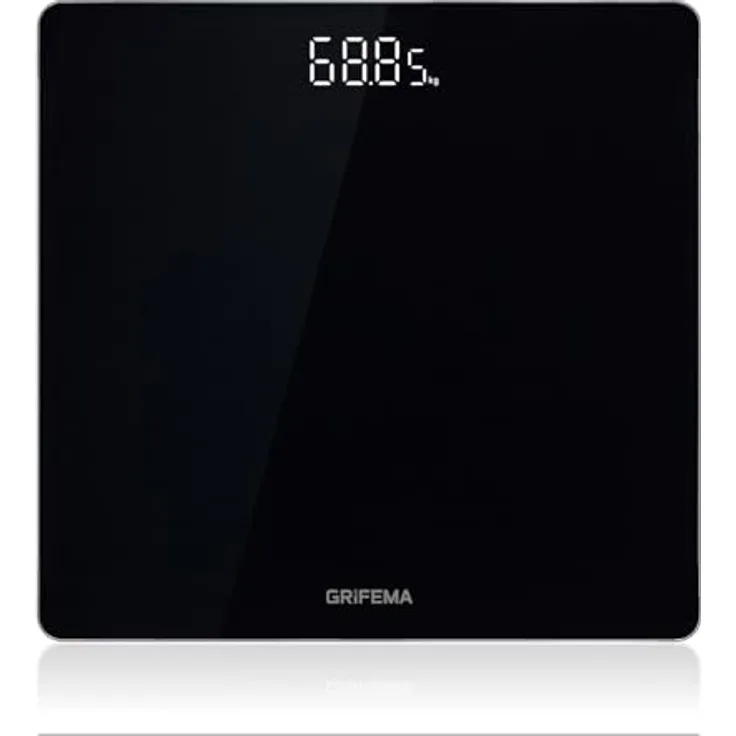 GRIFEMA GA2001-28 Digital Personenwaage mit 180 kg Maximalgewicht, 28×28 cm, Schwarz, Sicherheitsglas, großes LED-Display