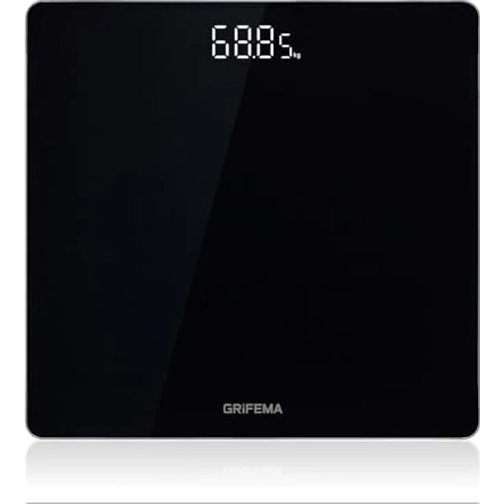 GRIFEMA GA2001-28 Digital Personenwaage mit 180 kg Maximalgewicht, 28×28 cm, Schwarz, Sicherheitsglas, großes LED-Display – Bild 1