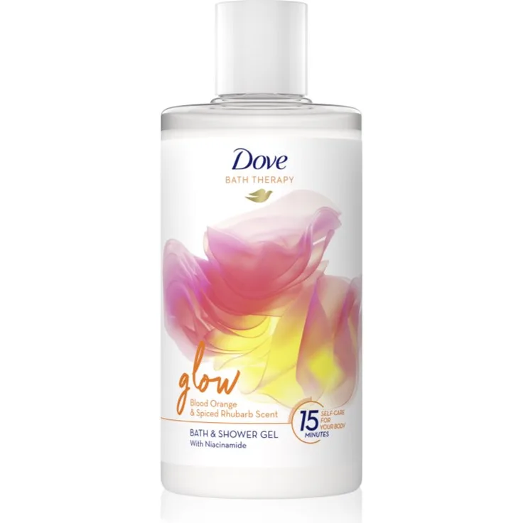 Dove Bath Therapy Glow Dusch- und Badgel, Blood Orange & Rhubarb, 400 ml, pflegt und reinigt die Haut, angenehmer Duft