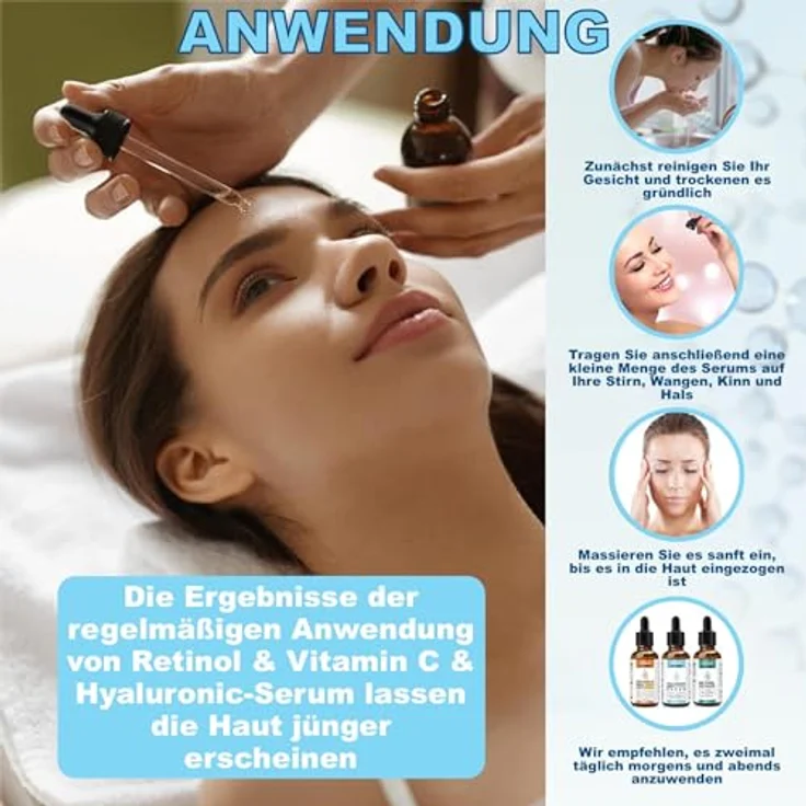 P-Beauty Cosmetic Accessories Gesichtsserum Set, Vitamin C, Hyaluron & Retinol, Anti-Aging, 60ml, Aufhellend, feuchtigkeitsspendend, ohne fettige Rückstände – Bild 6