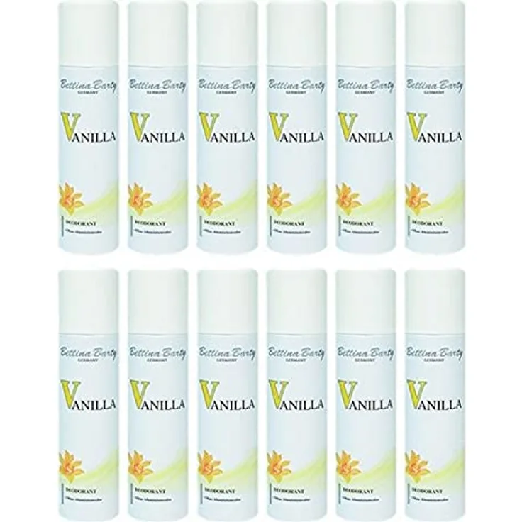 Bettina Barty Vanilla Deodorant Spray, Mildes Deospray ohne Aluminiumsalze, 12 x 150 ml Sparset