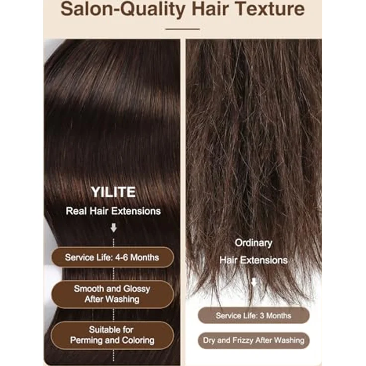 YILITE Tape in Extensions Echthaar 45cm #1B, seidig und gerade, 20 Stück, 50g, nahtloses Klebeband für Haarverlängerungen – Bild 3