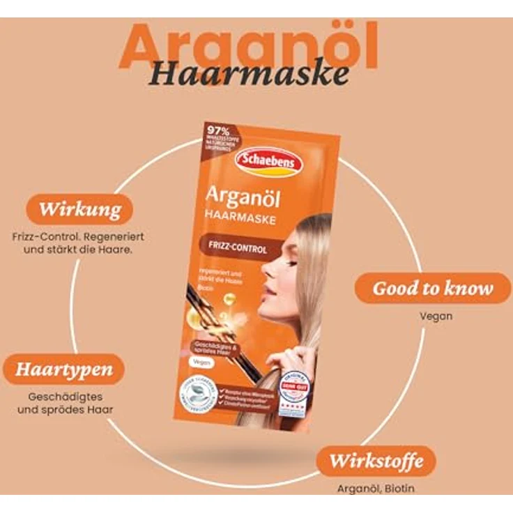 Schaebens Arganöl Haarmaske, frizz-control für geschädigtes und sprödes Haar, VEGAN – Bild 4