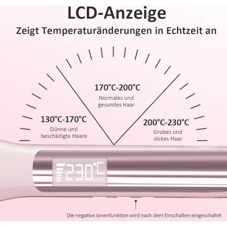 Faszin 2 in 1 Glätteisen, Titanplatten für Locken und Glätten, 20s Schnellaufheizung, 130°C-230°C, LCD-Display, 3D-Schwebepanel, rosa – Bild 5