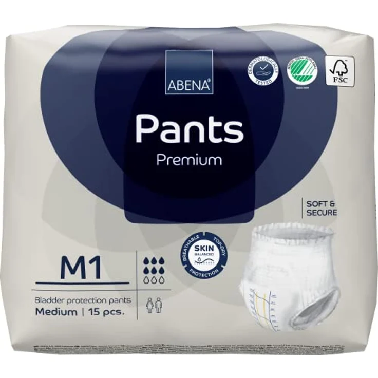 Abena Pants Premium Inkontinenz-Hose, Inkontinenz-Hose für Damen und Herren, diskret, schützend, atmungsaktiv, bequem – Größe M 1, Taille 80-110 cm, Saugfähigkeit 1400 ml, 15 Stück – Bild 2