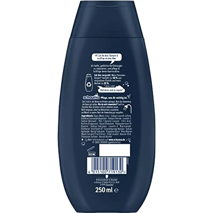 Schwarzkopf Schauma Pflege-Shampoo Silberglanz (250 ml), Silbershampoo mit violetten Farbpigmenten, reduziert Gelbstich für graues, blondiertes oder gesträhntes Haar, vegane Formel – Bild 2