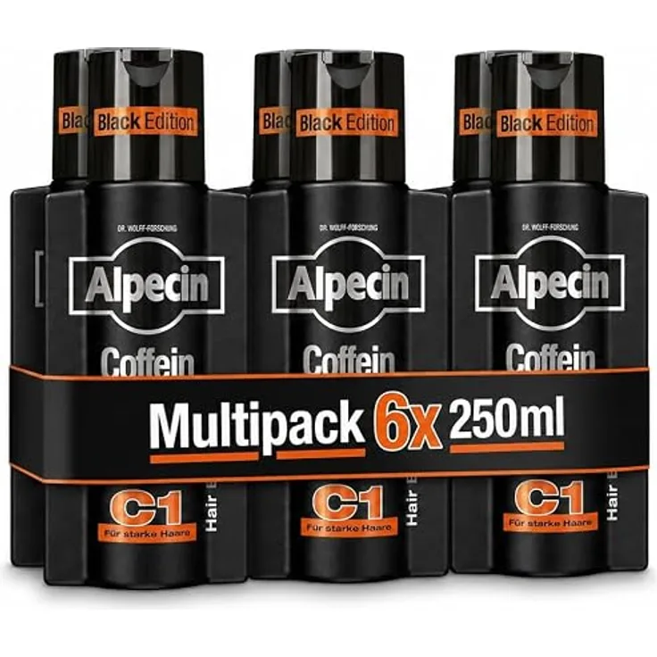 Alpecin Coffein-Shampoo C1 Black Edition, 6 x 250 ml, Haarwachstumsformel mit Coffein und Zink, Made in Germany