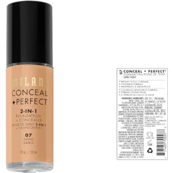 Milani Conceal + Perfect 2in1 Foundation, wasserfeste, cremige Foundation, 30 ml, Sand/07 – Bild 6