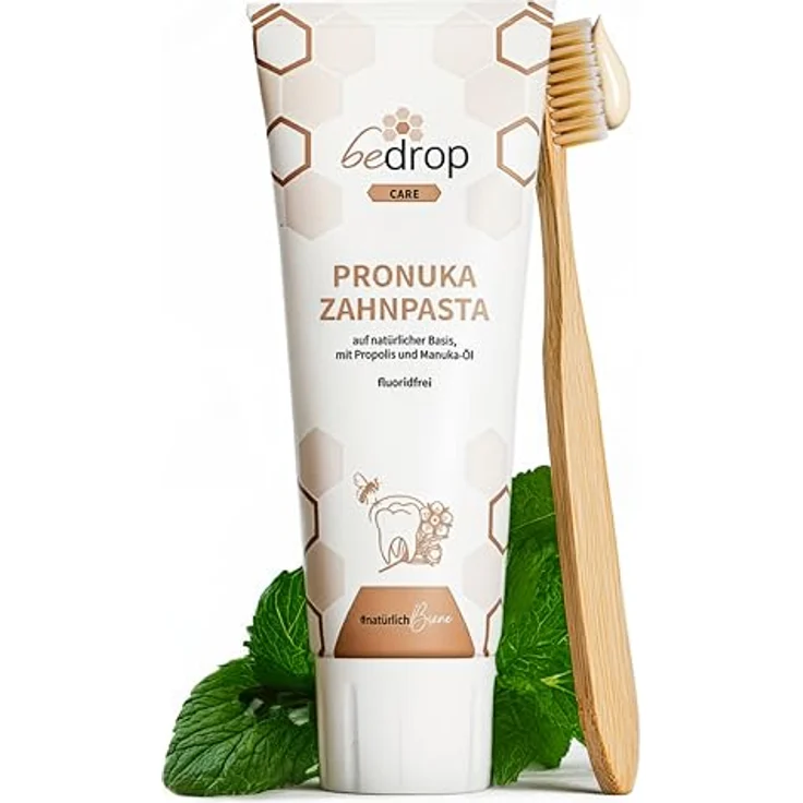 bedrop Pronuka Zahnpasta mit Propolis & Manuka-Öl, fluoridfrei, natürlich, ohne Mikroplastik & Titandioxid, mit Zitrone-Minze Geschmack (75ml) – Bild 1