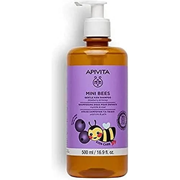 Apivita Mini Bees Sanftes Kindershampoo 500 ml – Natürliches Shampoo mit Honig & Heidelbeere, frei von Sulfaten und Parabenen für weiches und glänzendes Haar