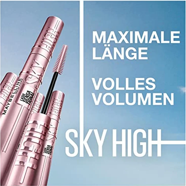 Maybelline New York Schwarze Wimperntusche für extrem lange Wimpern, Lash Sensational Sky High Mascara, Braun, 7,2 ml – Bild 3