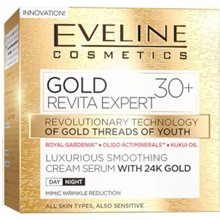 EVELINE Cosmetics Gold Revita Expert 30+, Gesichtscreme für alle Hauttypen, 50ml, Faltenreduzierung und intensive Feuchtigkeit
