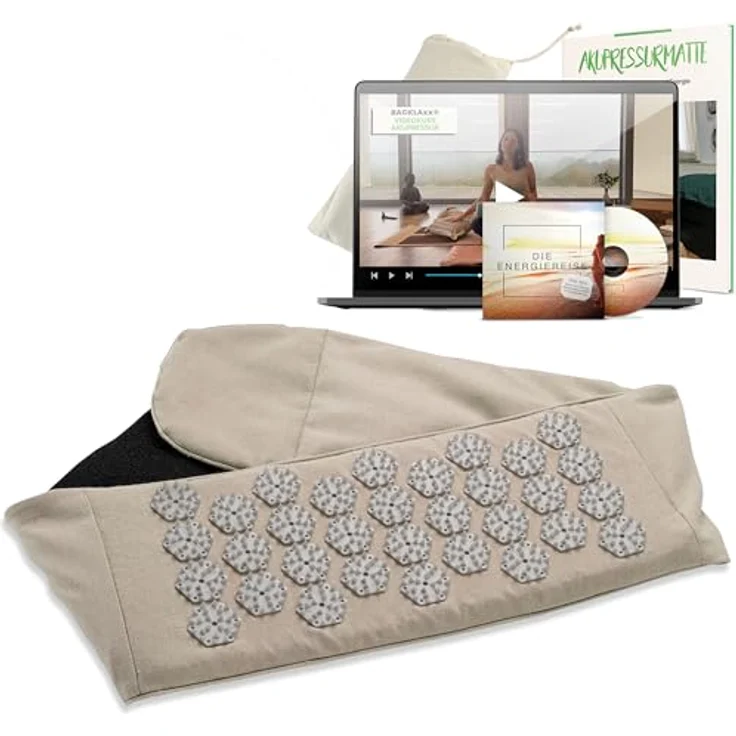BACKLAxx® Massagegerät Akupressur Lendengürtel, Umweltfreundliches Halbleinen, 100% reine Kokosfasern, Intensitätsregulierung, blau – Bild 2
