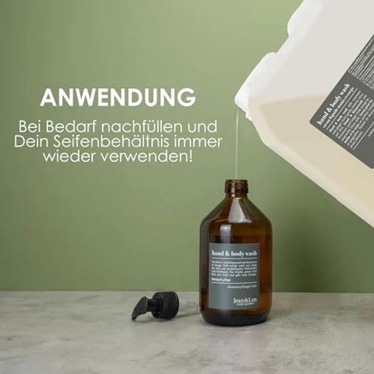 Jean & Len Hand & Body Wash Rosemary und Ginger, Flüssigseife im 5L Nachfüllkanister, ohne Silikone, Parabene & Mikroplastik, würzig-frischer Duft – Bild 5